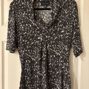 Premise Black and White Fitted Pleated Blouse Large